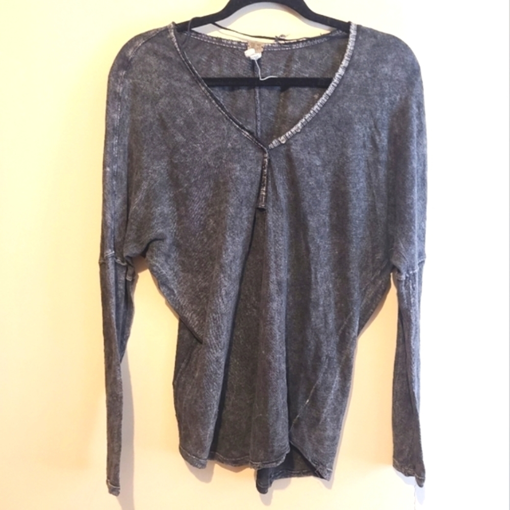 We The Free Acid Washed Henley - Long Sleeve Shirt - Top Distressed grunge
